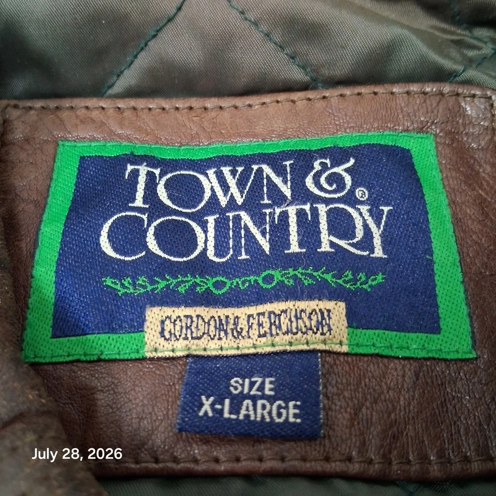 Vintage Town Country Gordon Ferguson Mens XL Brown Leather Bomber Jacket Quilted